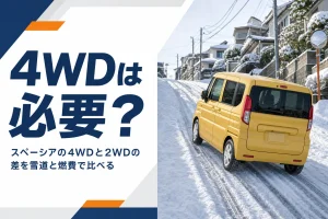 雪の坂道を上る軽ハイトワゴン