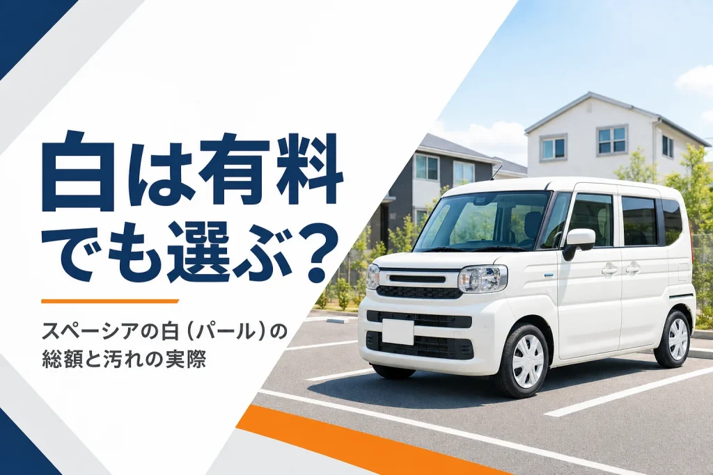 パールホワイトの軽ハイトワゴンが駐車場に停まっている様子