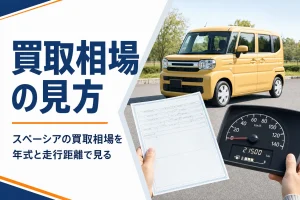 車のメーターと車検証を確認している手元