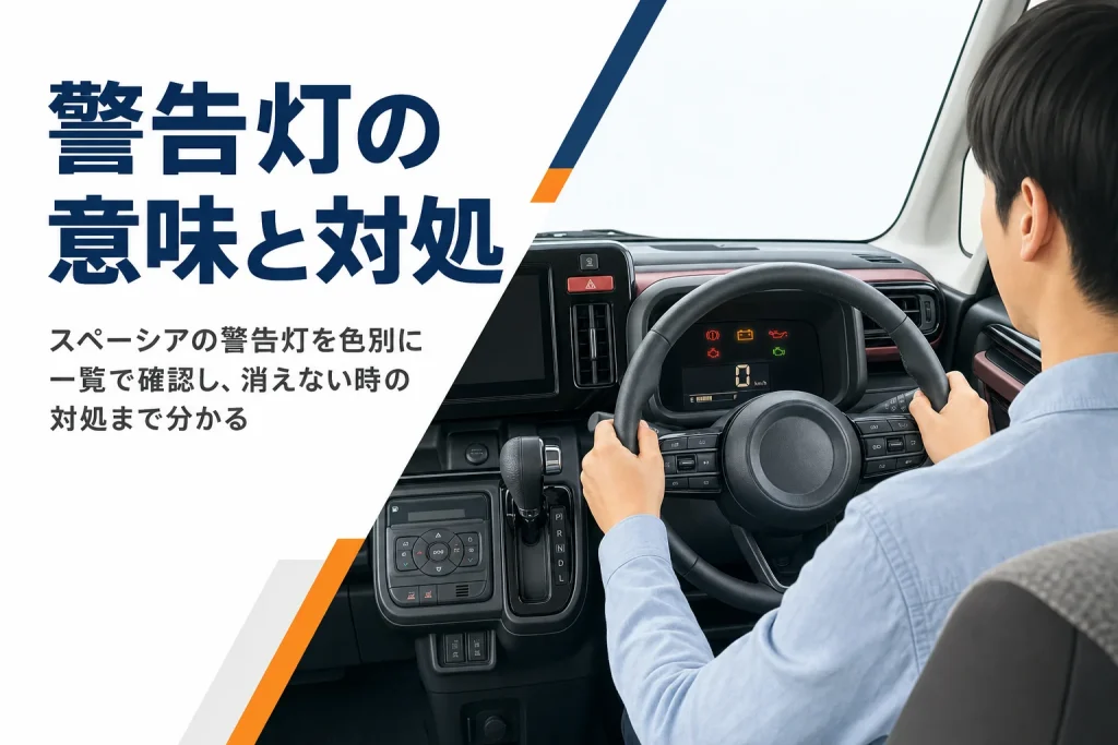 軽自動車のメーターに警告灯が点いている様子