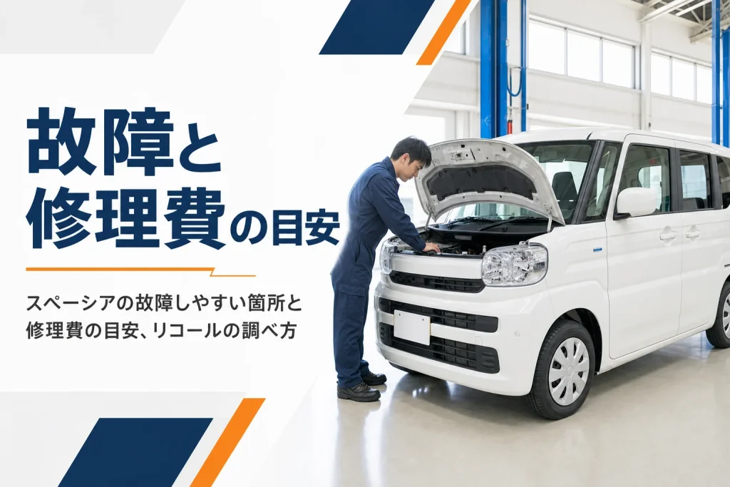 整備工場でスペーシアのエンジンルームを点検しているイメージ