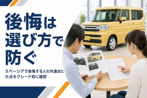 軽ハイトワゴンのカタログと見積書を見比べる手元