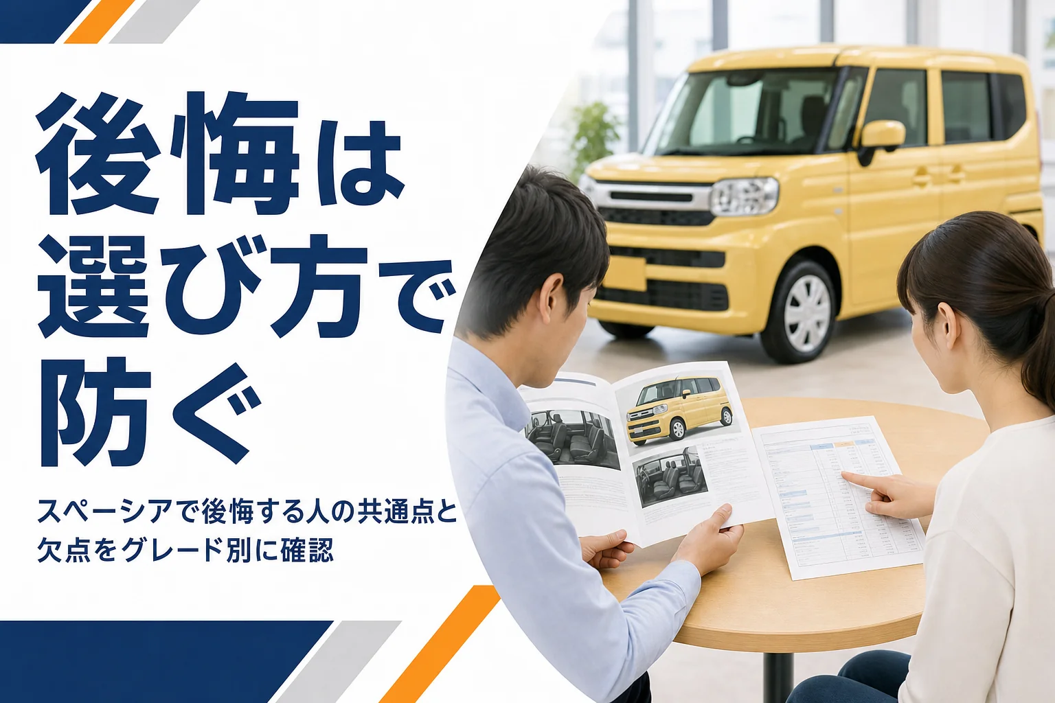 軽ハイトワゴンのカタログと見積書を見比べる手元