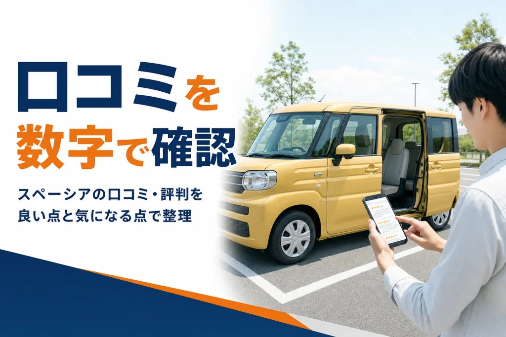 スライドドアを開けた軽ハイトワゴンの横でスマホを見る手元