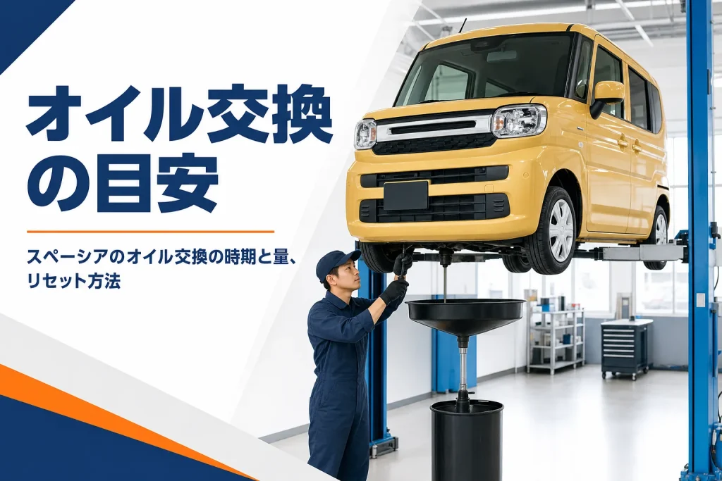 軽ハイトワゴンのエンジンオイルを交換している整備工場