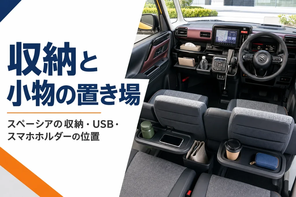 軽ハイトワゴンの前席まわりと後席テーブルの収納