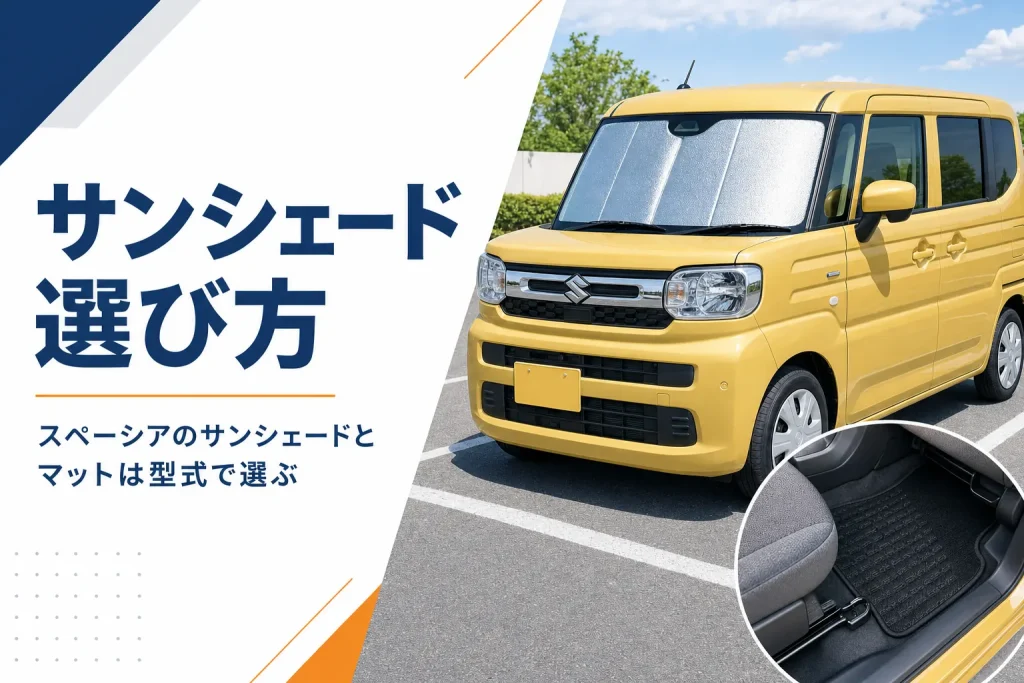 フロントガラスにサンシェードを付けて駐車している軽スーパーハイトワゴン