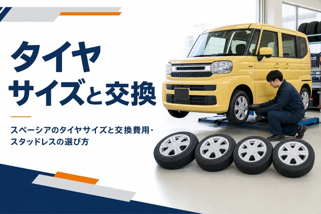 軽ハイトワゴンのタイヤを交換している作業場