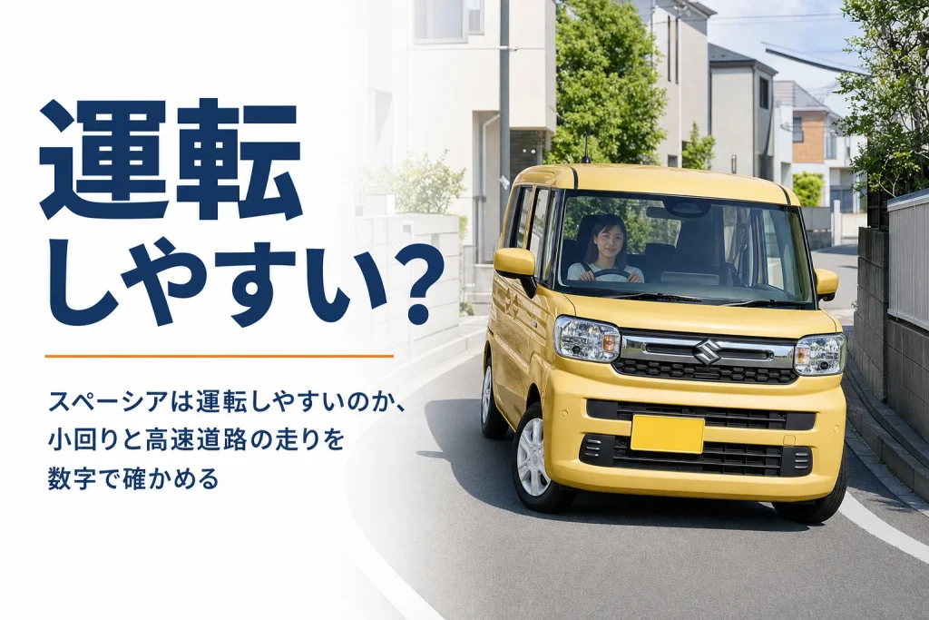 住宅街の細い道を曲がるスペーシア