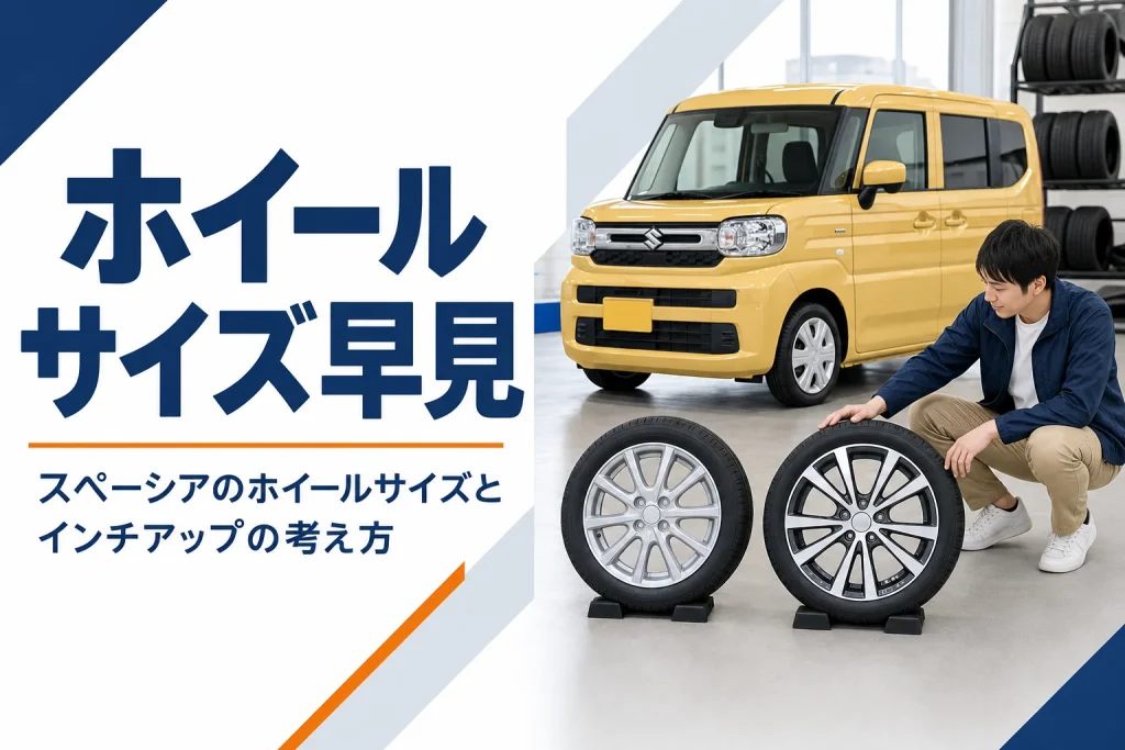 14インチと15インチのホイールを並べて比べている様子